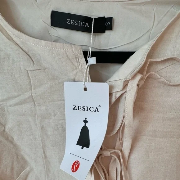 NWT Women's Dress Fall Long Puff Sleeve Self Tie Front Babydoll A Line Dress S - Picture 9 of 9